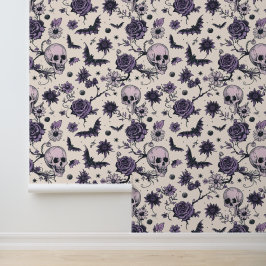 Papel Pintado Calavera gótica Floral Skull Bat