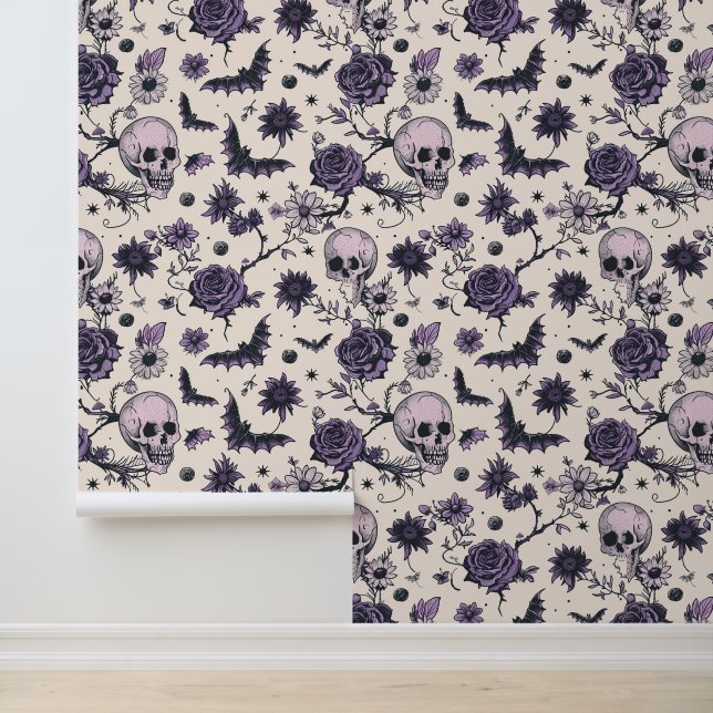 Papel Pintado Calavera gótica Floral Skull Bat (Solicitud)