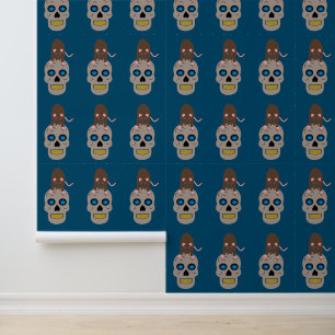 Papel Pintado Calavera gótica y Rat Halloween estampados