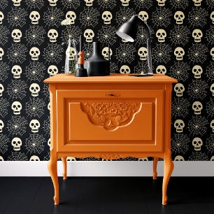 Papel Pintado Calavera Negra y Telaraña de Halloween