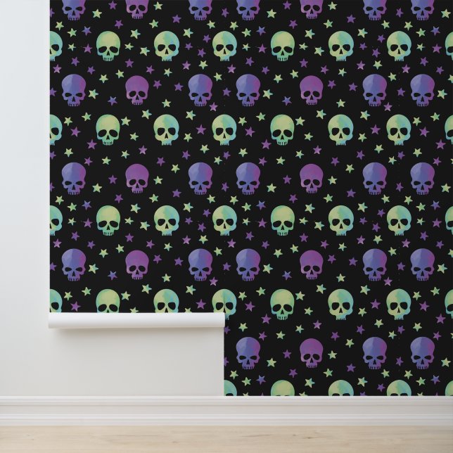 Papel Pintado Calaveras de neón estrelladas (Solicitud)