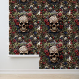 Papel Pintado Calaveras góticas y nudos celtas florales de rosas