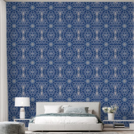 Papel Pintado Calidoscopio Azul Brillante, Blanco, Estrella Soli