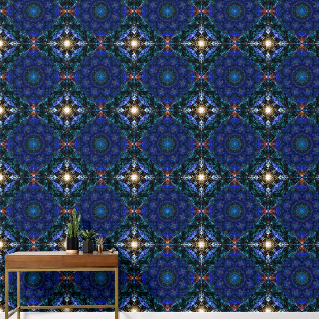 Papel Pintado Calidoscopio Azul Y Acuático,  (Pasillo)