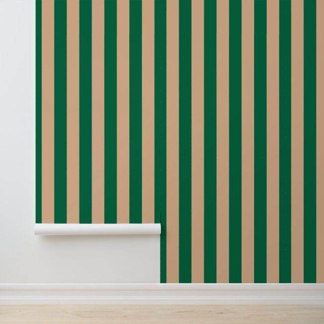 Papel Pintado Camel beige y raya verde clásico (Solicitud)