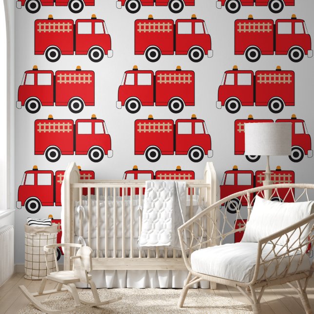 Papel Pintado Camión de Fuego Rojo Niños Dormitorio (Niños)
