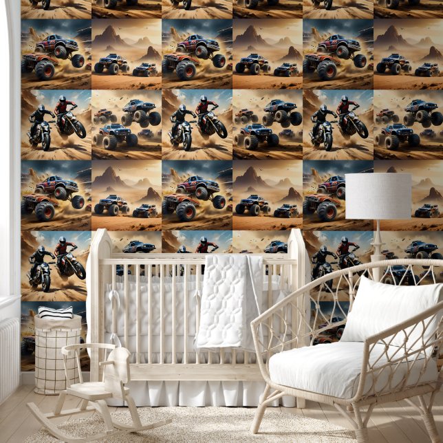 Papel Pintado Camiones De Monstruo Y Motocicletas, (Niños)