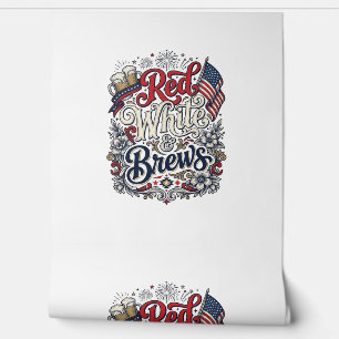 Papel Pintado Camiseta de cerveza patriótica Rojo Blanco & Brews