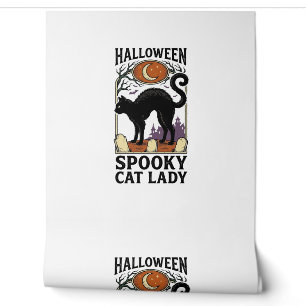 Papel Pintado Camiseta Gato Negro Vintage Señora Gato Halloween_