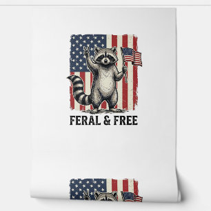 Papel Pintado Camiseta Vintage de Mapache Patriótico Feral y Lib