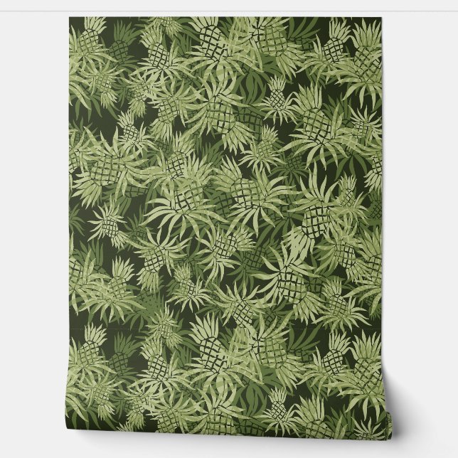 Papel Pintado Camo de piña Tropical Hawaiano - Verde (Desenrollar)
