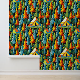 Papel Pintado Camping de tiendas temáticas y pinos