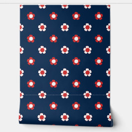 Papel Pintado Campo de margaritas dispersas Preppy Daisy - Rojo,