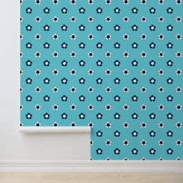 Papel Pintado Campo de margaritas dispersas Preppy – Turquesa y 