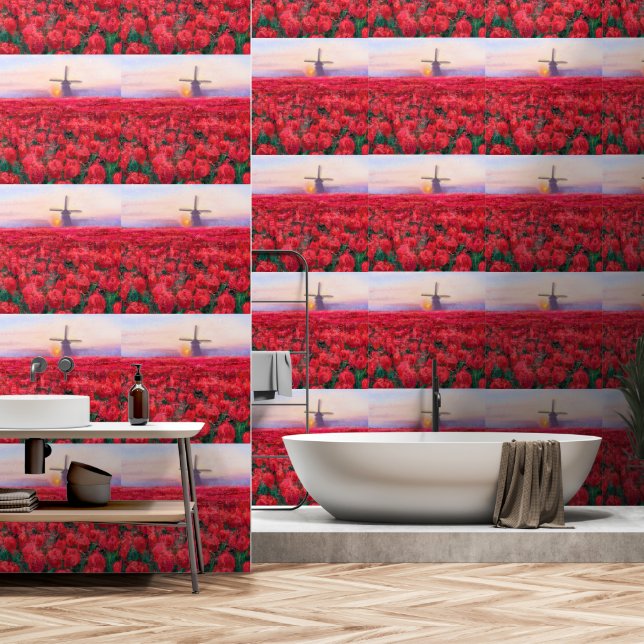 Papel Pintado Campo de tulipanes de Holanda (Baño)