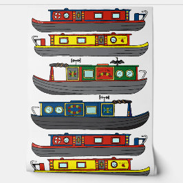 Papel Pintado Canal Boats Barges and Narrowboats Pattern