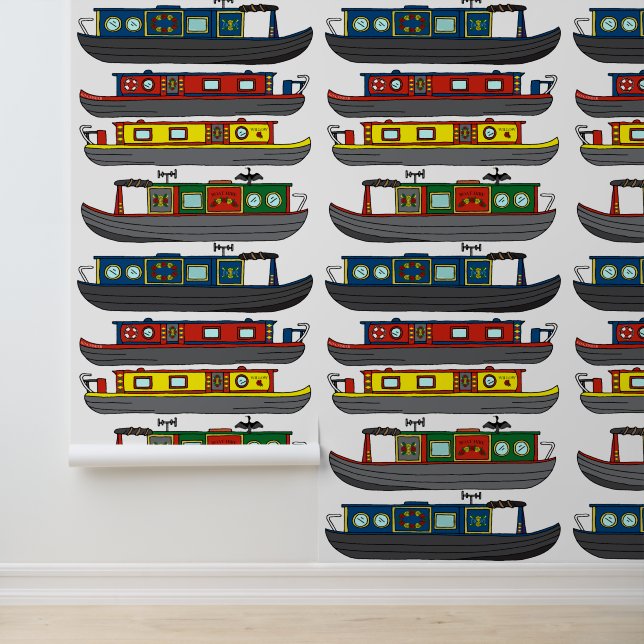 Papel Pintado Canal Boats Barges and Narrowboats Pattern (Solicitud)