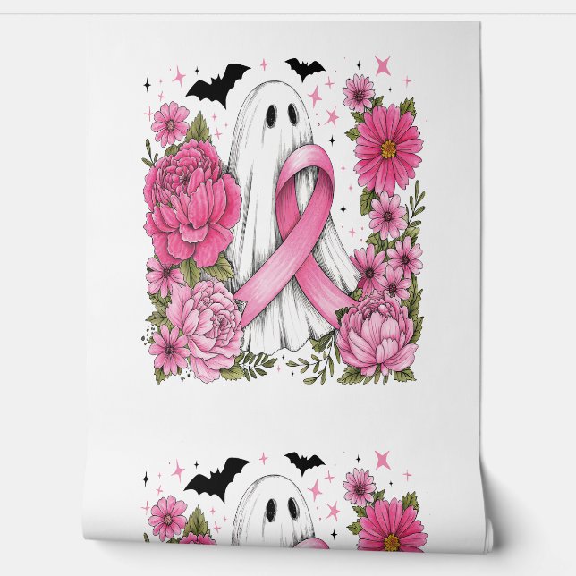 Papel Pintado Cáncer de Mama Halloween Fantasma Boho (Desenrollar)