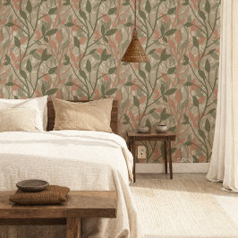 Papel Pintado Capas Botánicas Terrosas de Jardín Silvestre Mist