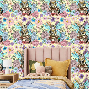 Papel Pintado Caprichosa gata hada atigrada pastel Floral Fantas