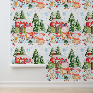 Papel pintado caprichoso de cabaña de Navidad ador
