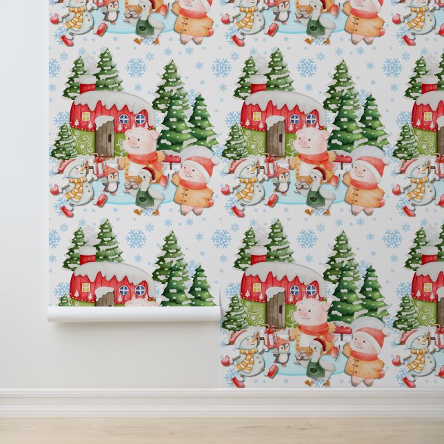 Papel pintado caprichoso de cabaña de Navidad ador (Solicitud)