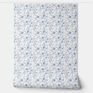 Papel Pintado Carácter floral francés Mini - azul y blanquecino