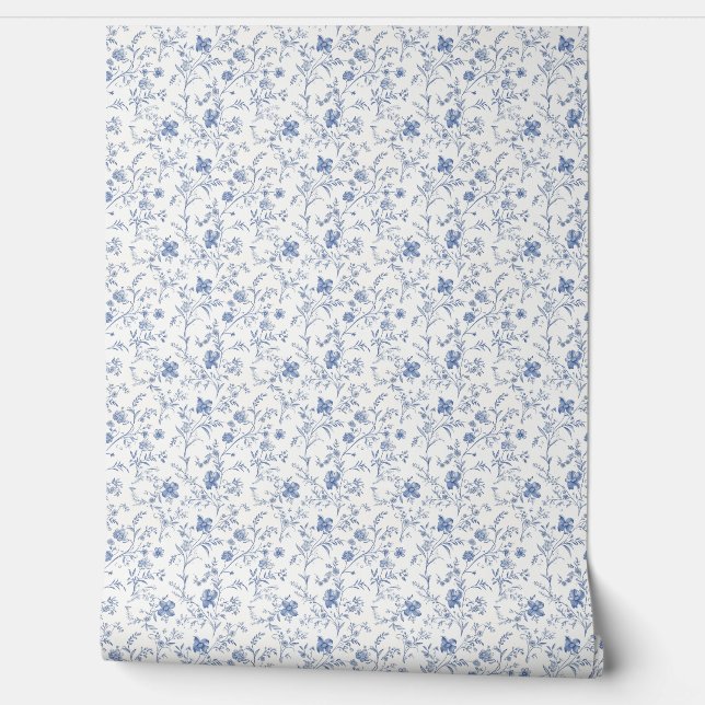 Papel Pintado Carácter floral francés Mini - azul y blanquecino (Desenrollar)