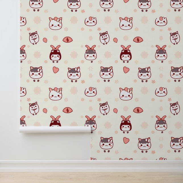Papel Pintado Caracteres kawaii con patrón de arco (Solicitud)