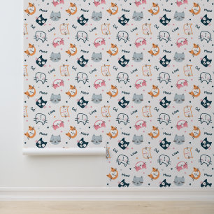 Papel Pintado Caras de Gatos de Dibujos Animados