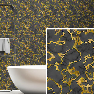 Papel Pintado Carbón negro gris con oro