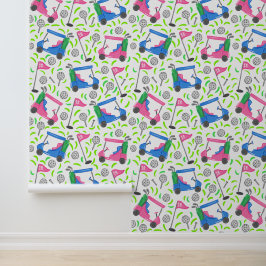Papel Pintado Carritos de Golf Rosados y Verdes / Golf de 18 Hoy