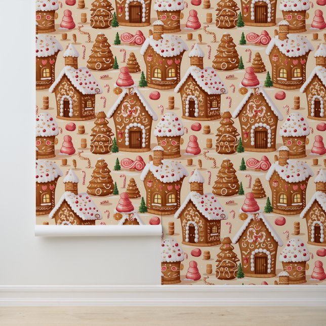 Papel Pintado Casa de pan de jengibre de Navidades festivos (Solicitud)