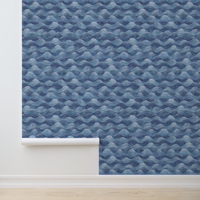 Papel Pintado Casa de Playa Olas de Mar Grises Azules de Denim e (Solicitud)