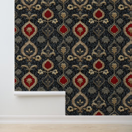 Papel Pintado Casino Gambling Games Red & Black Damask Royal