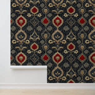 Papel Pintado Casino Gambling Games Red & Black Damask Royal