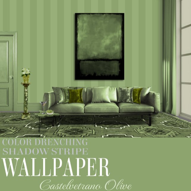 Papel Pintado Castelvetrano Olive Six Inch Green Shadow Stripe (Subido por el creador)