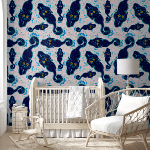 Papel Pintado Cats Cute Negros Con Diseño De Patrón De Flores