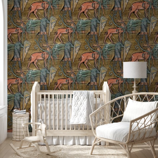 Papel Pintado Caza de Knight, Naranja verde azulado (Niños)