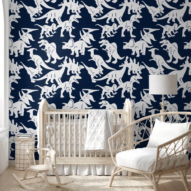 Papel Pintado Cebolla azul blanca de dinosaurio bebé niño de gua (Niños)