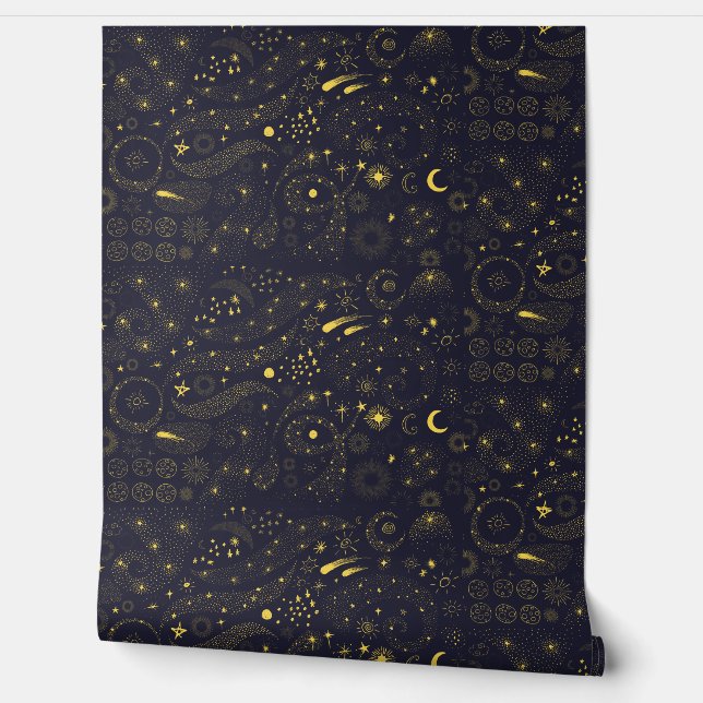 Papel Pintado Celestial estrella de luna de noche estrellada lin (Desenrollar)