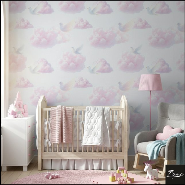 Papel Pintado Celestial Harmony: Pink Cloudscape with White Bird (Subido por el creador)