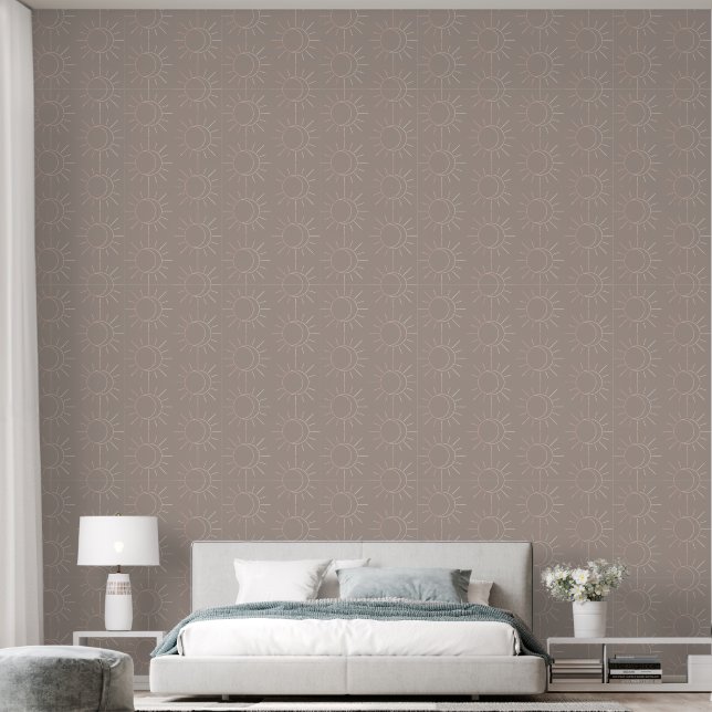 Papel Pintado Celestial Peach Pink Brown Simple Sun Moon Boho (Dormitorio)