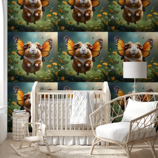 Papel Pintado Cerdo con mariposa voladora, (Niños)