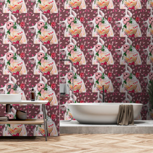 Papel Pintado Cerdo romántico con Rosa gracioso