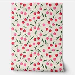 Papel Pintado Cerezas de baya retro tosadas en crema - cocina