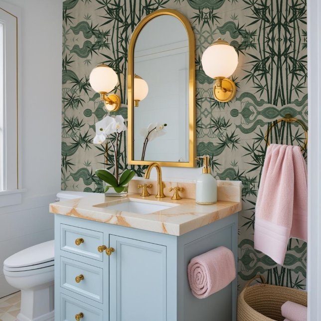 Papel Pintado Cerezo B tradicional japonés verde y beige de bamb (Subido por el creador)