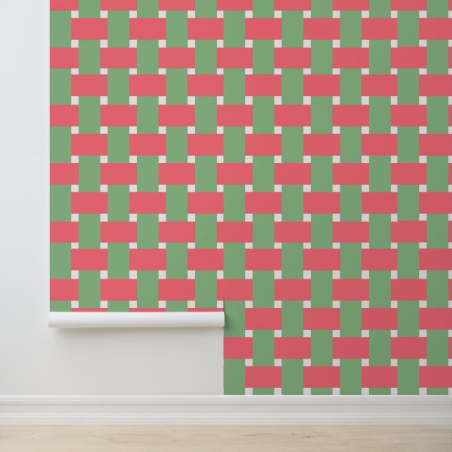 Papel Pintado Cesta tejida rosa y salvia (Solicitud)