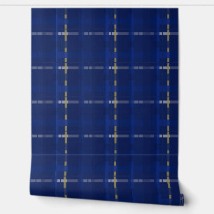 Papel Pintado chapado en azul sobre azul, oro y plata