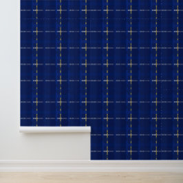 Papel Pintado chapado en azul sobre azul, oro y plata